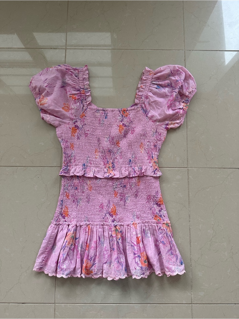 LoveShackFancy Jarrah Mini Dress- Royal Pink Berry, Floral Sz L - Picture 8 of 9